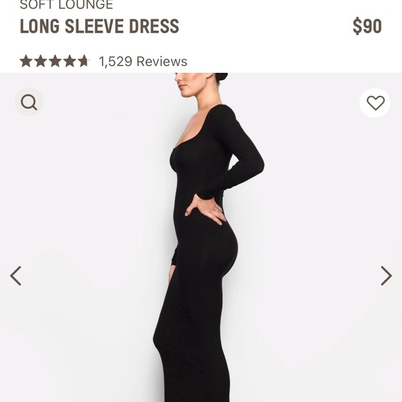 Skims Soft Lounge Long Sleeve Dress, Color Onyx, Size Small worn once - Picture 2 of 4